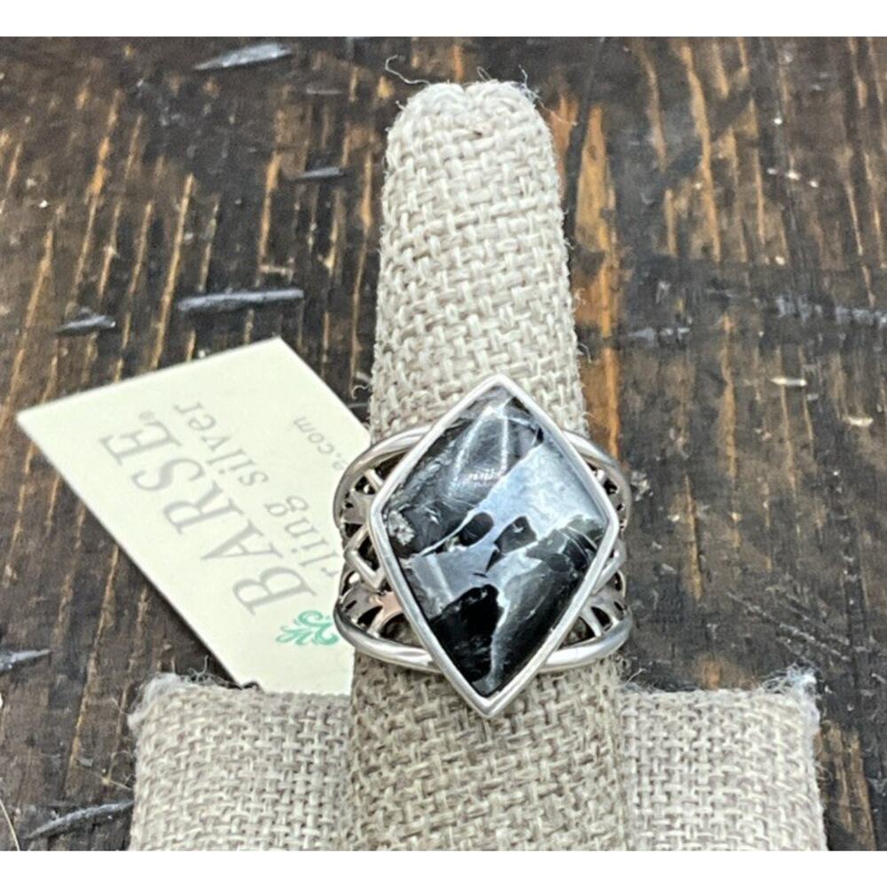 Barse Tattoo Ring- Zinc Infused Obsidian-Sterling Silver- 8- NWT